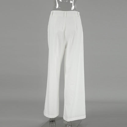 XAKXX Spring and summer commuting lazy cotton and linen niche white fashion high waist wide pants 2025 loose pocket casual pants women's clothing