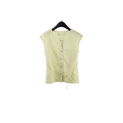 2025  Tencel linen lace-up sleeveless shirt women's 2025 summer new versatile cardigan top T5050X