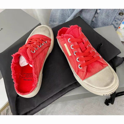 xakxx Paris Distressed Retro Canvas Shoes Men's and Women's Same Lace-up Sneakers Semi-Toe Box Slippers Small Dirty Pumps