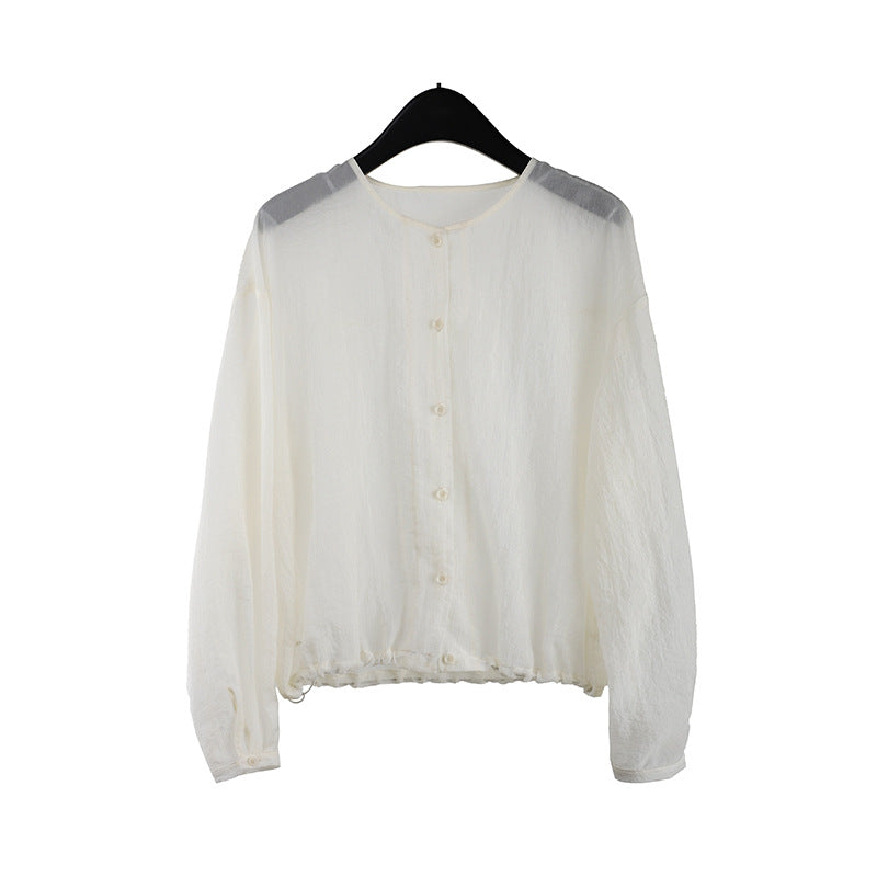2025  light and thin sunscreen long-sleeved shirt 2025 thirteen lines summer new Korean simple versatile top T278