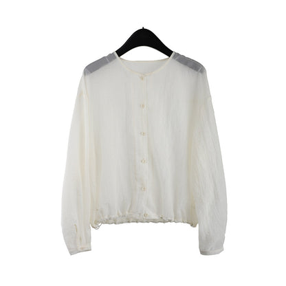2025  light and thin sunscreen long-sleeved shirt 2025 thirteen lines summer new Korean simple versatile top T278