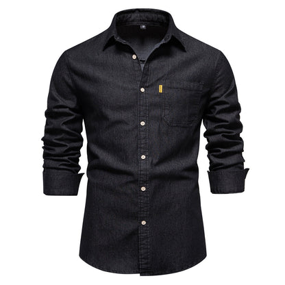 XAKXX 2025 popular Popular trade New explosion men's beautiful size denim shirt men's casual solid color men's denim long-sleeved shirt