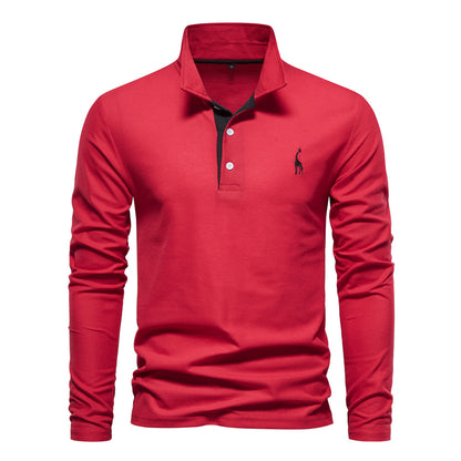 XAKXX 2025 popular Spring and Autumn New Lapel Men's Cotton POLO Shirt Fashion Casual Men's Deer Embroidery Long Sleeve Spot Wholesale