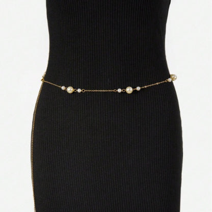 4637 New size pearl waist chain women's versatile decorative 2025 dress sweet metal waist chain body chain