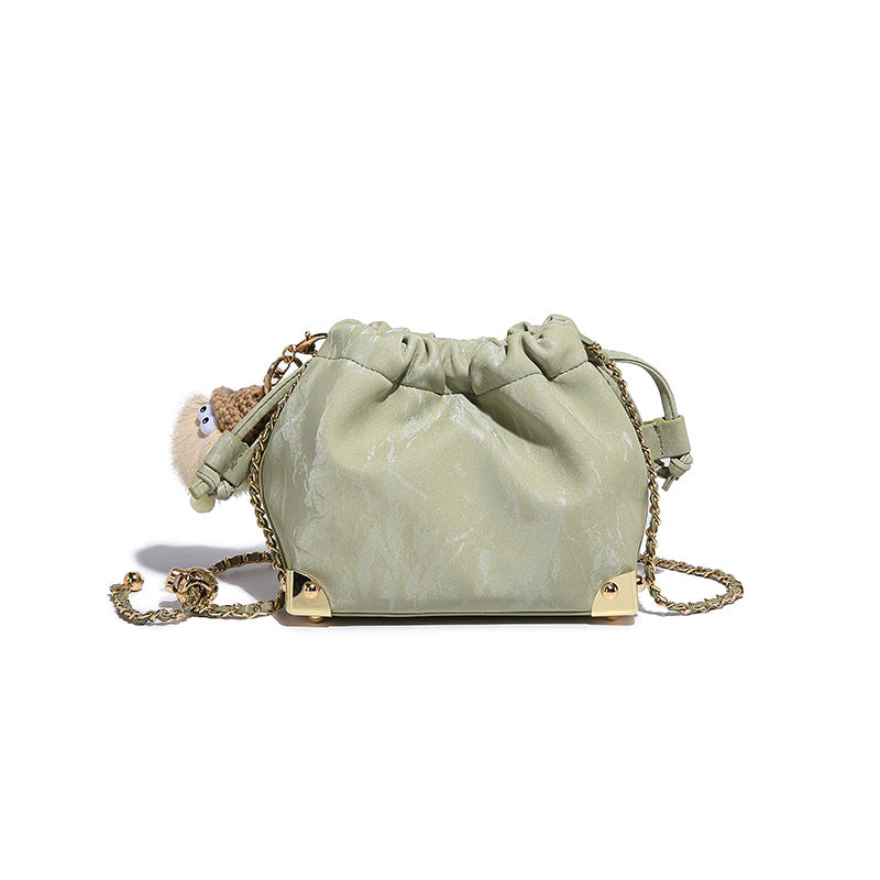 2025 Guofeng New Chinese Silk popular Pleated Crossbody Bag Chain Women's Bag One Shoulder Crossbody Small Bag Pumping Bucket Bag