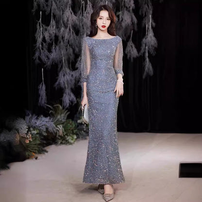 Sequined evening dress women's 2025 new banquet student art test fishtail presiding skirt adult ceremony host skirt spring