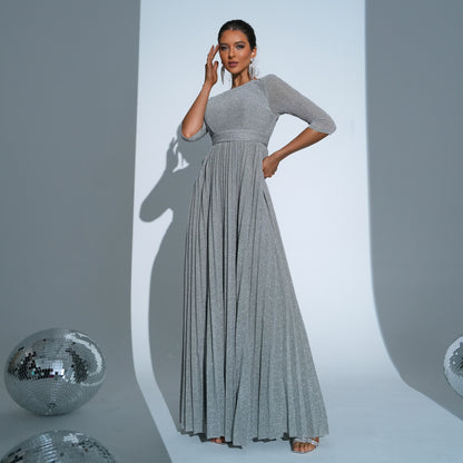 2025 five-quarter-sleeved temperament round neck long bohemian pendulum waist evening dress dress women's clothing