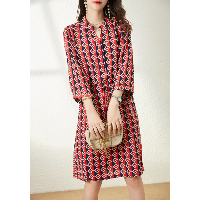 2025 Printed silk dress women's clothing  summer new waist thin fairy thin medium and long mulberry silk skirt