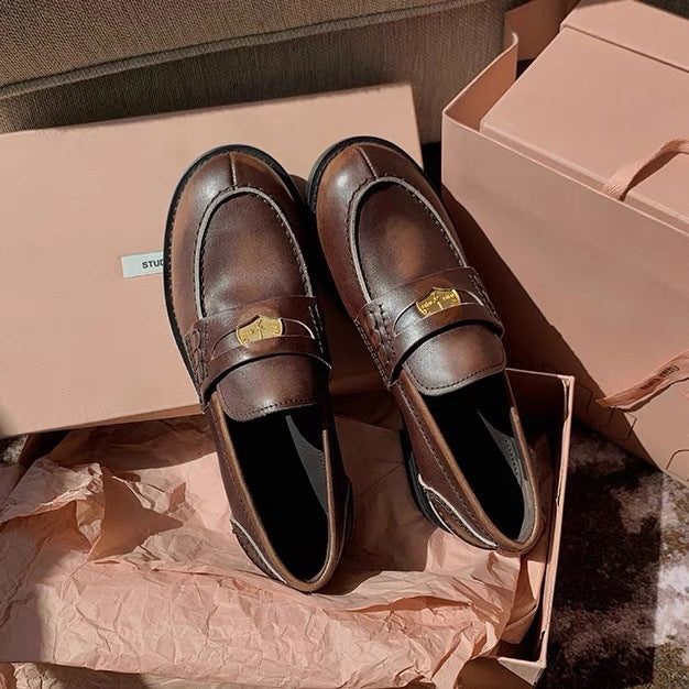 2025 Cowhide version~ Xingshengda shoes miu's small gold coins, genuine leather suede one-pedal loafers, women's small leather shoes autumn