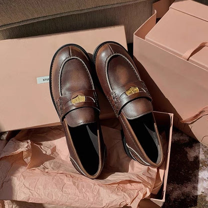 2025 Cowhide version~ Xingshengda shoes miu's small gold coins, genuine leather suede one-pedal loafers, women's small leather shoes autumn