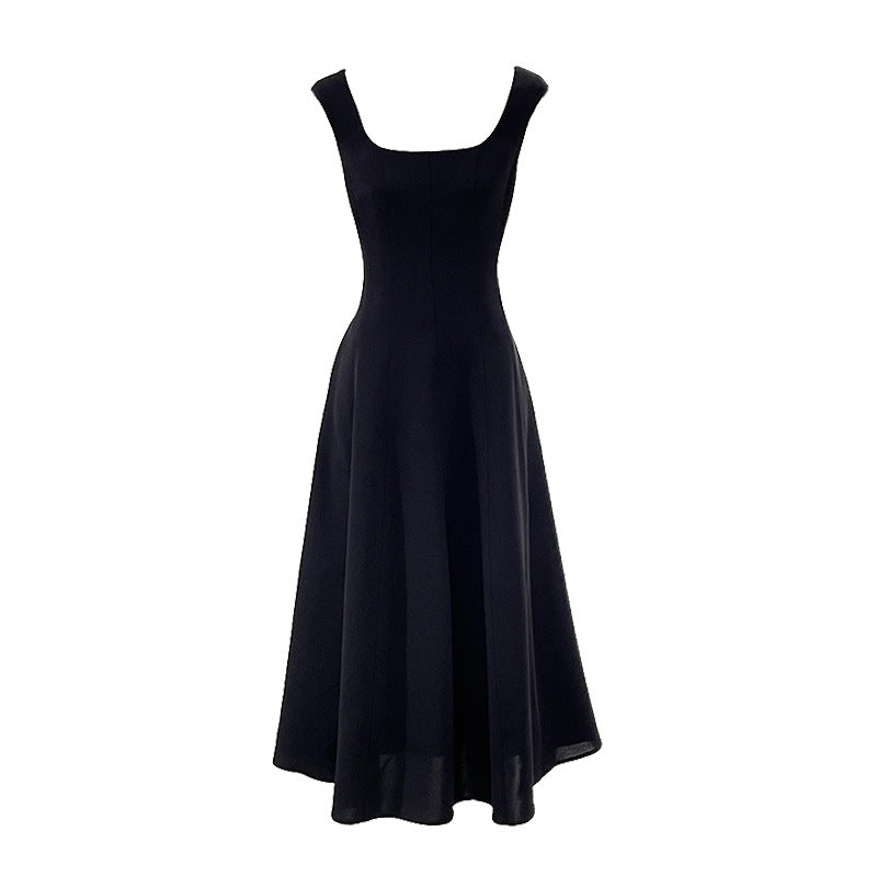 2025 ES MODISH spring new  high-end explosion square collar halter waist suspender small black dress dress women