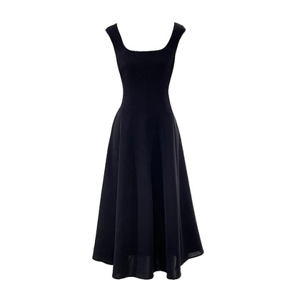 2025 ES MODISH spring new  high-end explosion square collar halter waist suspender small black dress dress women