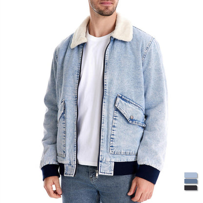 XAKXX 2025 Autumn and winter new velvet denim jacket New casual washed men's denim top thickened men's cotton jacket