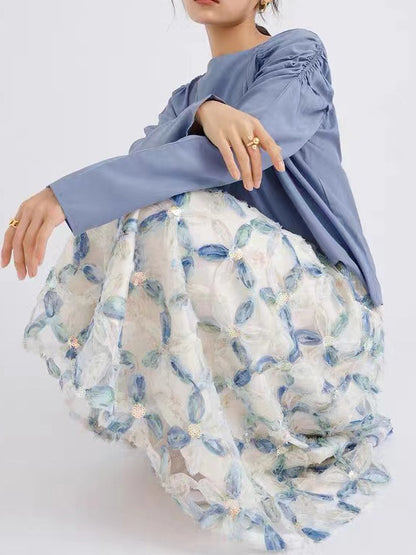 2025 2023 new spring atmosphere three-dimensional flower bead gauze skirt women's spring and autumn mesh skirt long skirt