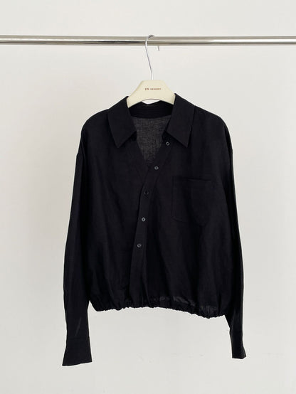 2025 ES MODISH Spring New Product Niche Design Cross V-Neck Casual Pullover Shirt Simple Linen Top