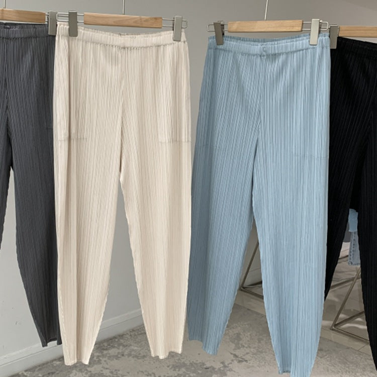 2025 pants women's Harlan pants spring and summer women's clothing new high-waisted nine-point casual pants giant slim pants pleated pants