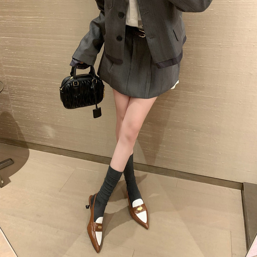 2025 Cowhide version~ Su Yinyin same shoes spring and autumn small gold coins genuine leather pointed tip thin heel empty sandals women's ol commuter shoes