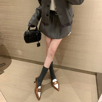 2025 Cowhide version~ Su Yinyin same shoes spring and autumn small gold coins genuine leather pointed tip thin heel empty sandals women's ol commuter shoes