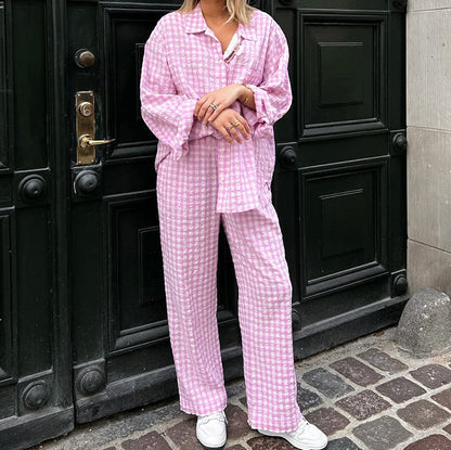 XAKXX 2025popular Popular, 2025, autumn and winter new pink plaid loose casual suit fashionable commuting New wholesale two-piece set women