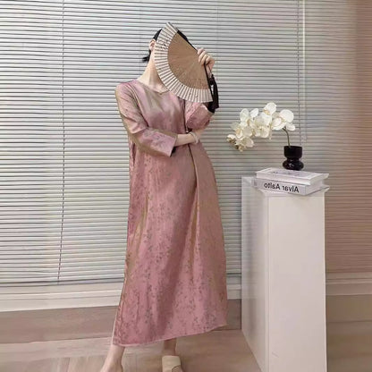 2025 Spot Chinese style women's clothing retro improved cheongsam simulation silk dress ethnic style zen tea clothes women