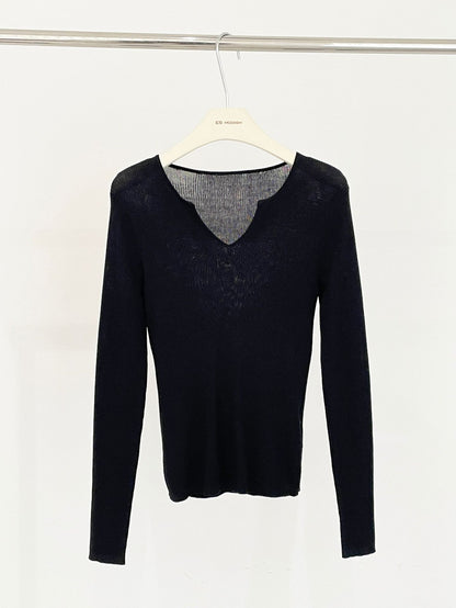 2025 ES MODISH spring new product elegant V-neck slim-fitting long-sleeved knitted sweater high-end Tencel top women