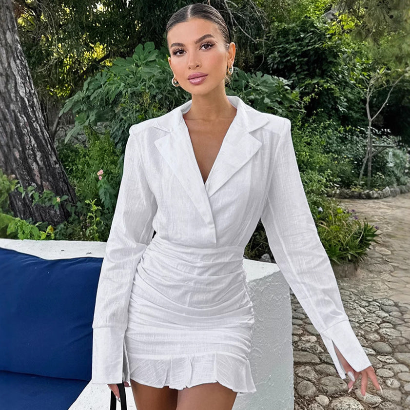 XAKXX 2025 spring new product white cotton and linen slim and thin ruffle edge dress, 2025 fashion cross-border wholesale short skirt