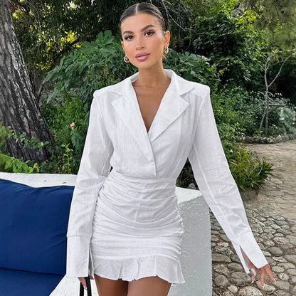 XAKXX 2025 spring new product white cotton and linen slim and thin ruffle edge dress, 2025 fashion cross-border wholesale short skirt