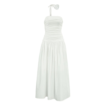 XAKXX 2025Autumn white temperament off-the-shoulder suspender slim tube top low-rise slim dress 2025 fashion flower dress
