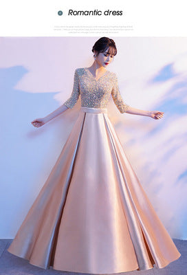 2025 New cantata costume female popular new sequined adult choir host red song recitation evening dress