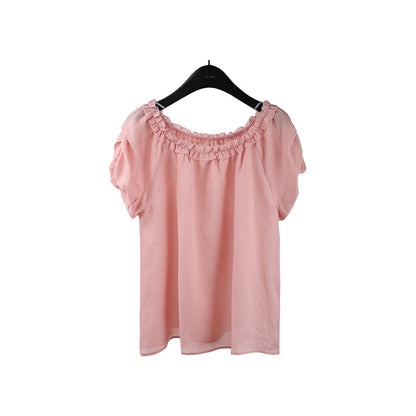 2025  Ramie Tencel Shoulder Short Sleeve Shirt 2025 Summer New Off-Shoulder Age Reduction Shirt Women's T5060X
