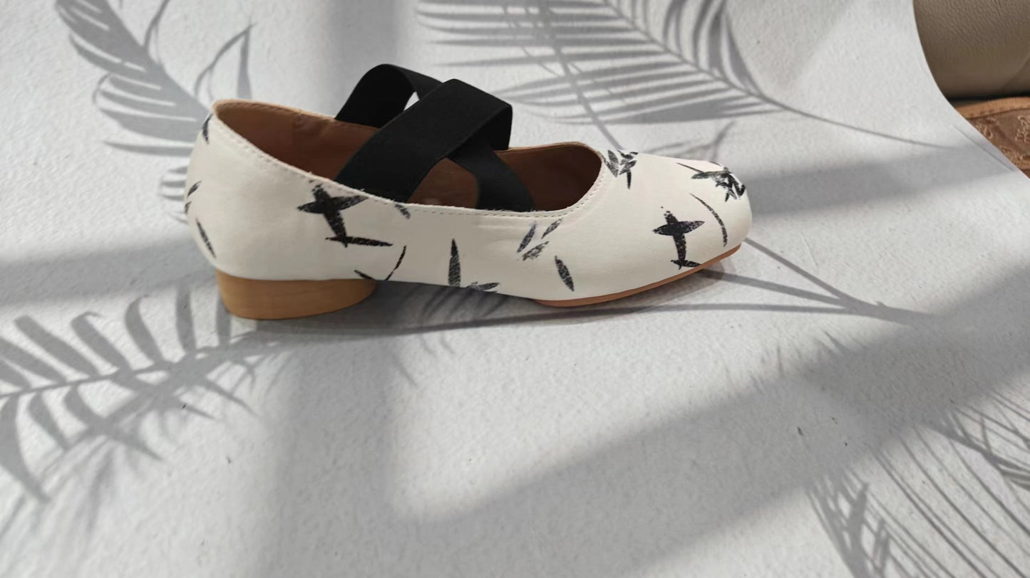 2025 Sheepskin version~ Trendy national style new Chinese style high texture square head versatile  commuter ol thick heel ballet single shoes women