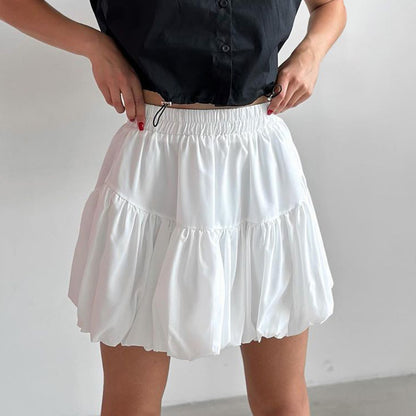 XAKXX Spring and summer simple white fashion chiffon  balloon skirt 2025 niche girls style versatile high waist skirt women