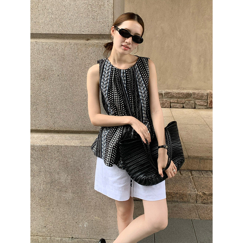 2025  floral striped lace-up shirt 2025 summer new beach vacation style loose top T5056X