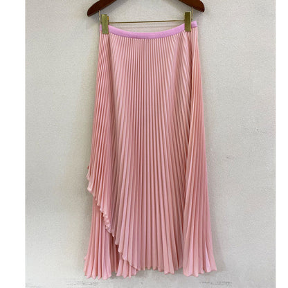 2025 hot-selling skirt medium and long spring and summer new irregular high-end temperament high-waisted pleated skirt long skirt a word