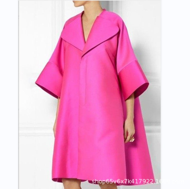 2024 cross-border  women's clothing new large-size lapel European and American independent station solid color temperament commuter dress
