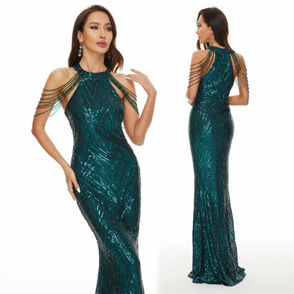 2025 banquet dresses have elegant temperament, high-end unique, slim and thin, and the host will perform long dresses at the party