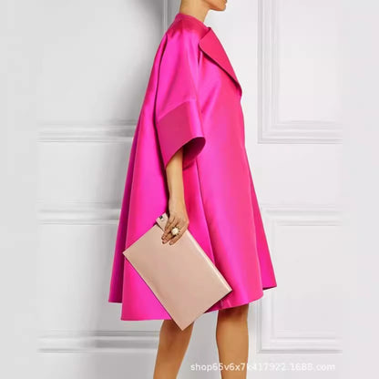 2024 cross-border  women's clothing new large-size lapel European and American independent station solid color temperament commuter dress