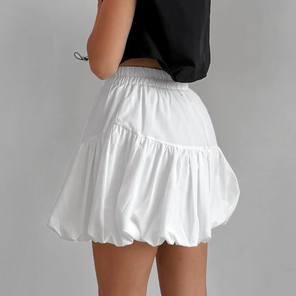 XAKXX Spring and summer simple white fashion chiffon  balloon skirt 2025 niche girls style versatile high waist skirt women