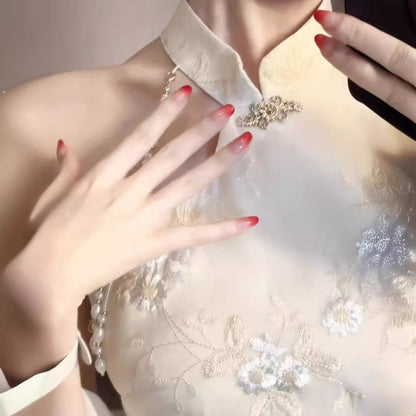 2025 Spot popular Chinese style cheongsam dress premium light luxury pearl slim pure desire shawl dress