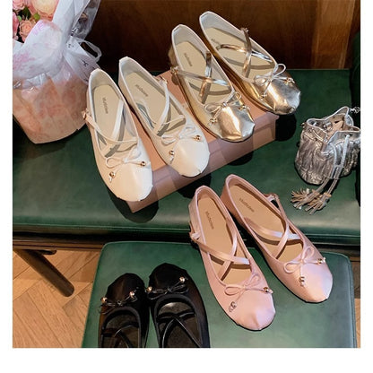 2025 Sheepskin version~ Summer new Korean version  gentle fairy style ballet cross strap Mary Jane shoes single shoes women