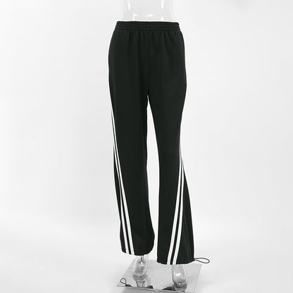 XAKXX 2025popular autumn and winter fashion black knitted personalized contrasting color versatile trousers 2025 commuter lace-up low-rise casual trousers women