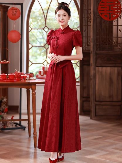 2025 New Chinese toast popular new bridal return dress burgundy engagement dress women's show clothes