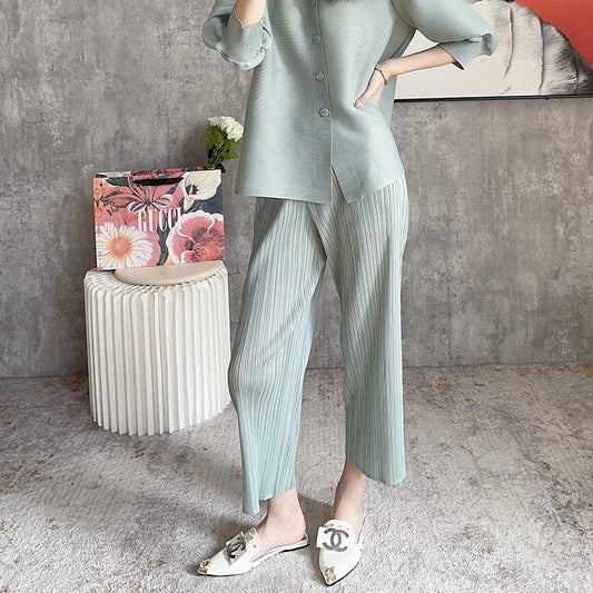 casual pants women's spring and summer simple elastic loose small drape thin high waist pleated straight pants trousers