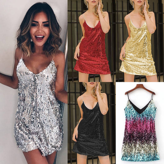2025 New summer new 2025 women's clothing bead performance dress dress suspender sexy slim sequin dress