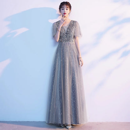 2025 Big choir performance dress women's long dress college students poetry reading thin banquet evening dress singing red song dress