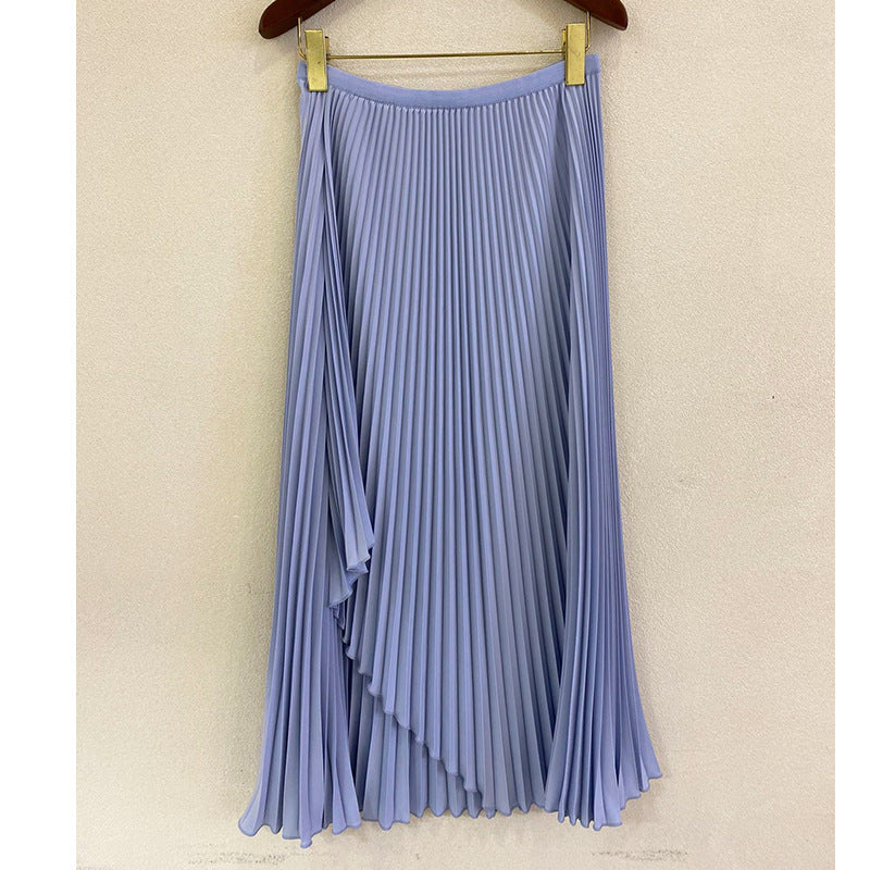 2025 hot-selling skirt medium and long spring and summer new irregular high-end temperament high-waisted pleated skirt long skirt a word