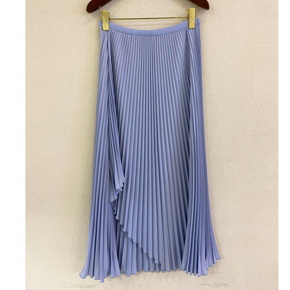 2025 hot-selling skirt medium and long spring and summer new irregular high-end temperament high-waisted pleated skirt long skirt a word