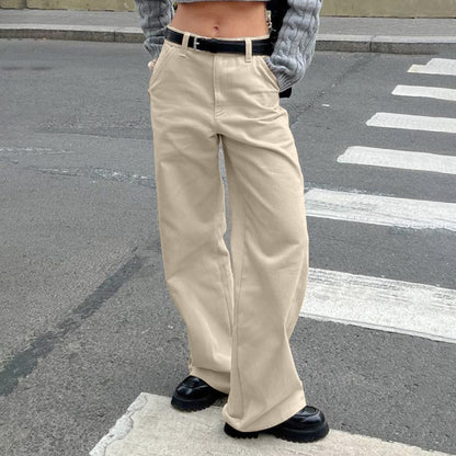 XAKXX Autumn and winter fashion casual khaki pure cotton loose classic retro overalls  2025 versatile wide-footed pants women