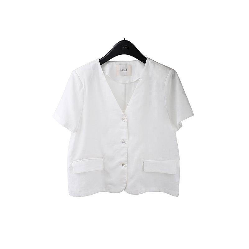 2025  Tencel linen premium shirt 2025 summer Korean version simple short-sleeved blazer T5029X