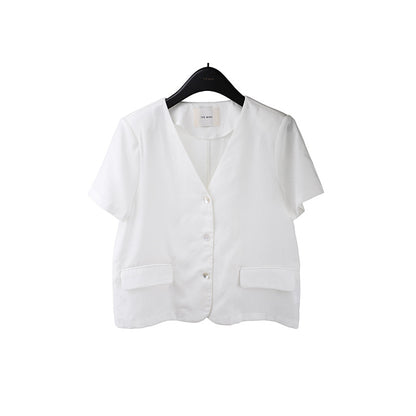 2025  Tencel linen premium shirt 2025 summer Korean version simple short-sleeved blazer T5029X